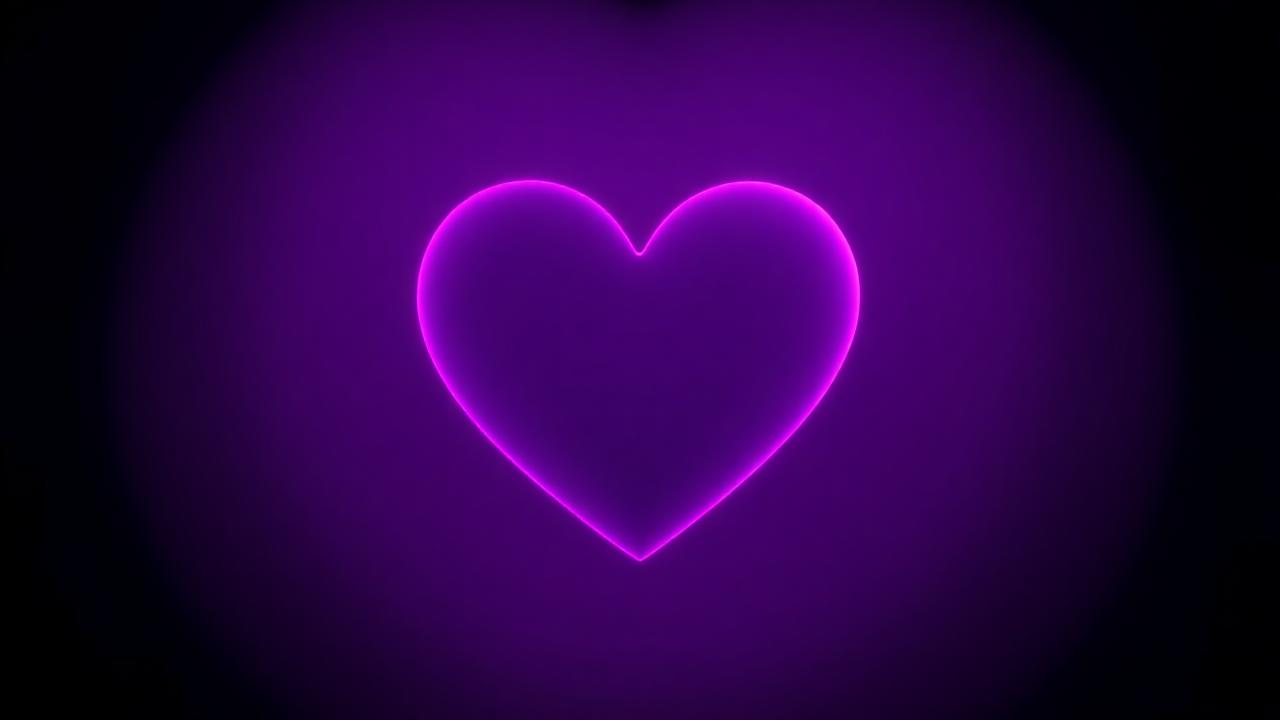 Glowing purple heart silhouette on a calm violet background.